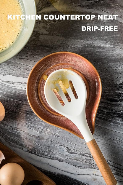 LAUCHUH Spoon Rest for Stove Top, 5" Ceramic Spoon Holder for Kitchen Counter Large Utensil Rest Farmhouse Kitchen Decor for Mother's Day, Ladle, Cooking Spoons, Spatula, Tongs, Kiln-Transformed Red