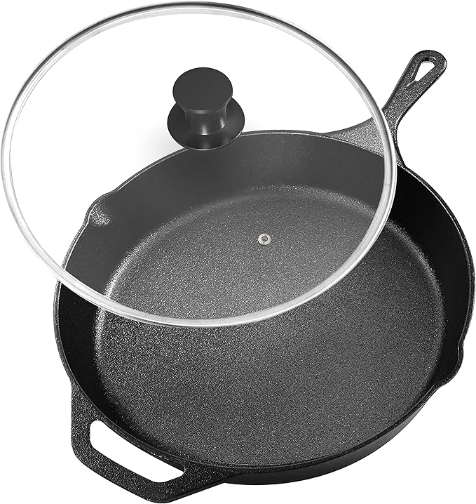 Utopia Kitchen Saute Fry Pan Pre-Seasoned Cast Iron Skillet With Lid, Frying Pan, Cast Iron Pan, Safe Grill Cookware for Indoor & Outdoor Use (1, Black, 10 Inch) by UTOPIAKITCHEN