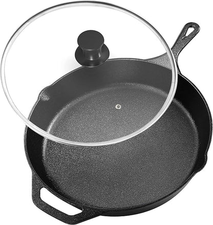 Utopia Kitchen Saute Fry Pan Pre-Seasoned Cast Iron Skillet With Lid, Frying Pan, Cast Iron Pan, Safe Grill Cookware for Indoor & Outdoor Use (1, Black, 10 Inch) by UTOPIAKITCHEN