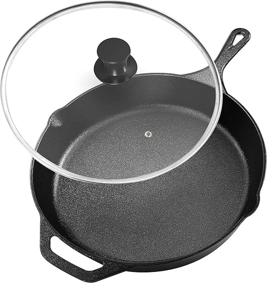 Utopia Kitchen Saute Fry Pan Pre-Seasoned Cast Iron Skillet With Lid, Frying Pan, Cast Iron Pan, Safe Grill Cookware for Indoor & Outdoor Use (1, Black, 10 Inch) by UTOPIAKITCHEN