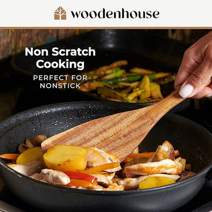 Wooden Spoons for Cooking – Wooden Kitchen Utensils Set, 6 Pcs Teak Wood Utensil Set – Comfortable Grip Non–Stick Wooden Cooking Utensils - Image 3