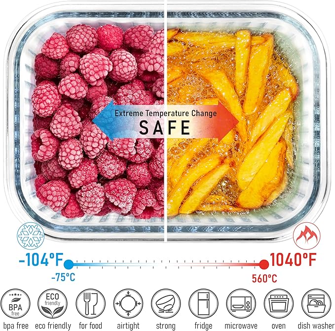 Ribbed Glass Tupperware Set with Bamboo Lids - 4 Stackable Meal Prep Containers. Durable heat resistant Inert Borosilicate Glass - Image 4