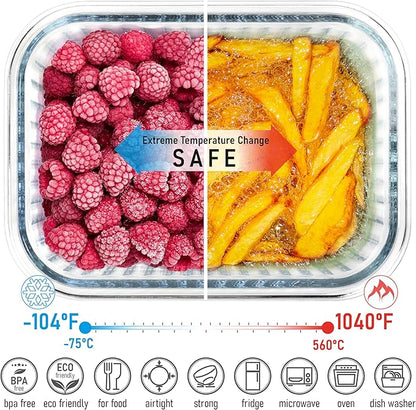 Ribbed Glass Tupperware Set with Bamboo Lids - 4 Stackable Meal Prep Containers. Durable heat resistant Inert Borosilicate Glass - Image 4