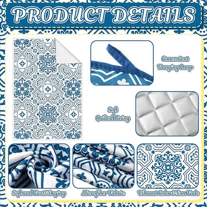 Jingmore 6 Pcs Kitchen Decor Set Accessory Farmhouse Kitchen Towels Pot Holders Oven Mitts Set 2 Dish Towels 2 Pot Holders 2 Cooking Mittens Oven Glove for Cooking (Blue,White,Chinoiserie Printed) - Image 5