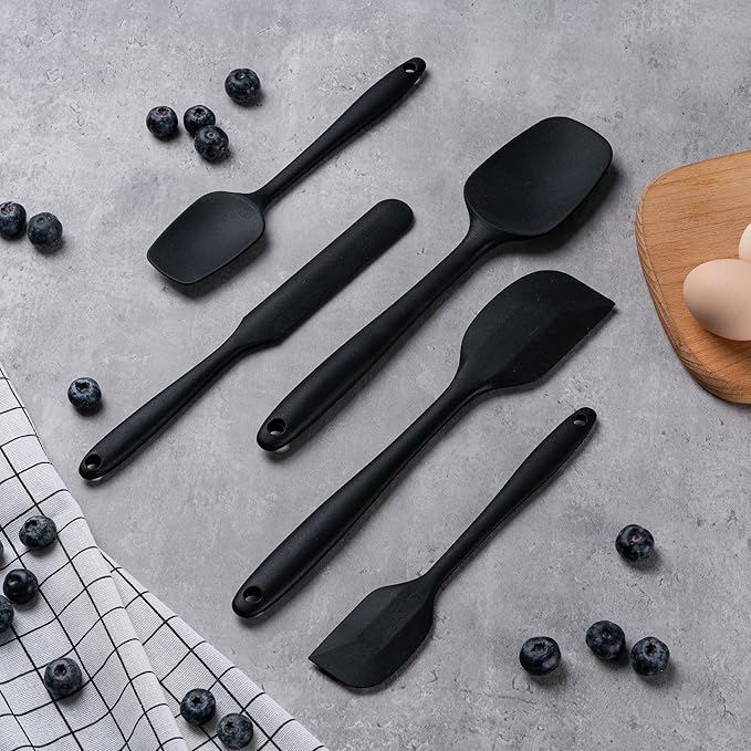Silicone Spatula Set, 5 Piece Food Grade Rubber Spatulas for Baking, Cooking, and Mixing High Heat Resistant Non Stick Dishwasher Safe BPA-Free (Black) - Image 7