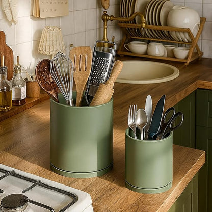 D'vine Dev 360° Rotating Utensil Holder Set – 7.2"+5" Kitchen Utensil Crocks for Countertop, Modern Cooking Tool Organizers for Kitchen Storage +Décor, Olive, Set of 2, 72-Z-C-1 - Image 6