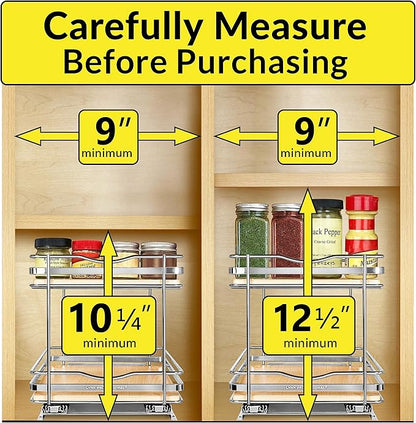 LYNK PROFESSIONAL® Élite™ Pull Out Spice Organization for Cabinets - 8-3/8 inch Wide – Spice Rack for Inside Cabinets – Wood/Chrome - Sliding Spice Rack Organizer for cabinet – Spice Rack - 2 Tier - Image 4