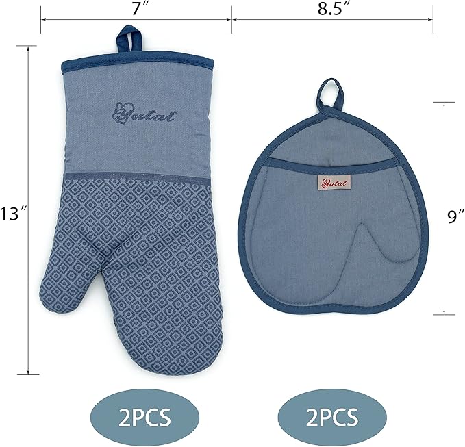 Yutat Silicone Oven Mitts - Oven Mitts and Pot Holders Sets Made of Non-Slip & BPA-Free Silicone, High Heat Resistant 500 Degrees, Perfect for Kitchen Cooking Baking BBQ, 4Pcs Set, Sky Blue - Image 2