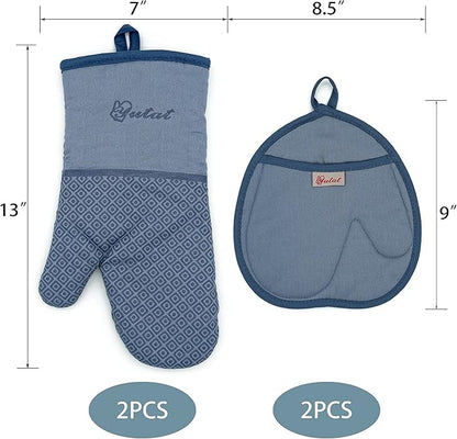 Yutat Silicone Oven Mitts - Oven Mitts and Pot Holders Sets Made of Non-Slip & BPA-Free Silicone, High Heat Resistant 500 Degrees, Perfect for Kitchen Cooking Baking BBQ, 4Pcs Set, Sky Blue - Image 2