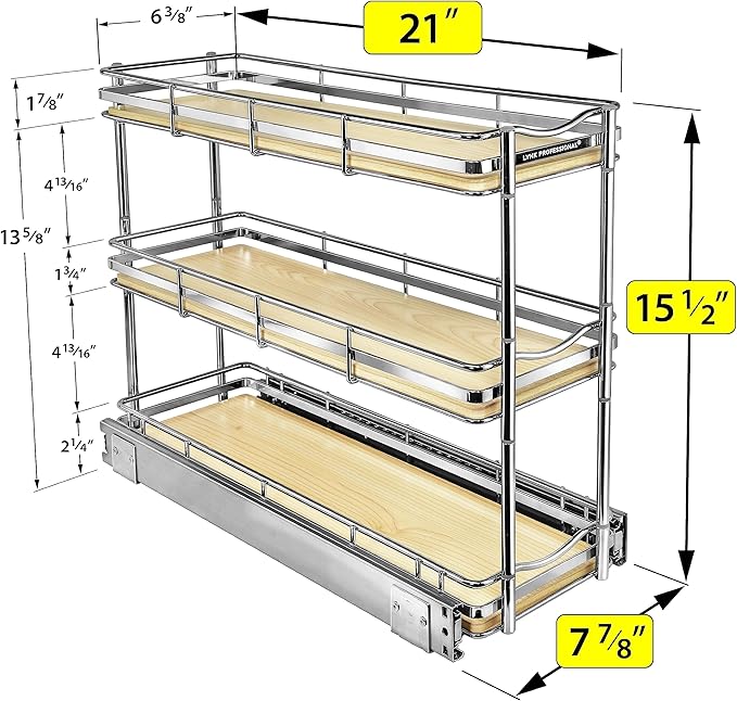 LYNK PROFESSIONAL® Élite™ Pull Out Spice Rack Organizer for Inside Kitchen Cabinets - 6" x 21" - Slide Out Drawer – Wood/Chrome Sliding Spice Organization for cabinet - Spice Racks - 6 Tier - Image 5