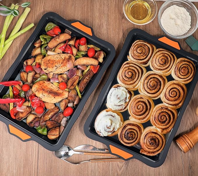 Webake Silicone Quarter Sheet Cake Pan, 9x13 inch Sheet Pans for Baking, Nonstick Cookie Sheets Jelly Roll Pan, Set of 2