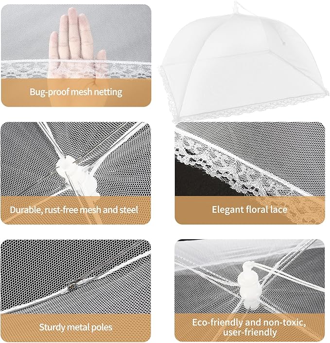 NEPAK 6 Large and Tall Food Covers, 17"x17" Food Tents Food Covers for Outdoors,Pop-up Mesh Food Covers Nets for Outside,Screen Tents,Parties Picnics, BBQ,Reusable and Collapsible - Image 7