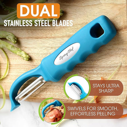 Spring Chef Premium Swivel Vegetable Peeler, Comfortable Handle and Ultra Sharp Stainless Steel Blades - Perfect Kitchen Peeler For Veggie, Fruit, Potato, Carrot, Apple - Teal - Image 2