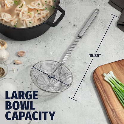 Zulay Kitchen Premium Stainless Steel Spider Skimmer 15.35” - Spider Kitchen Utensil with Premium Ergonomic Handles for Easy Use - Easy to Clean - Perfect for at Home Cooks & Chefs - Image 4