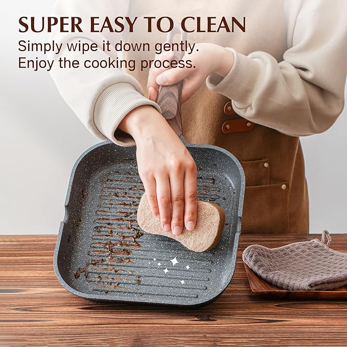 SENSARTE Nonstick Grill Pan for Stove Tops, Versatile Griddle with Pour Spouts, Square Big Cooking Surface, Durable Skillet Indoor & Outdoor Grilling. PFOA Free,12Inch - Image 4