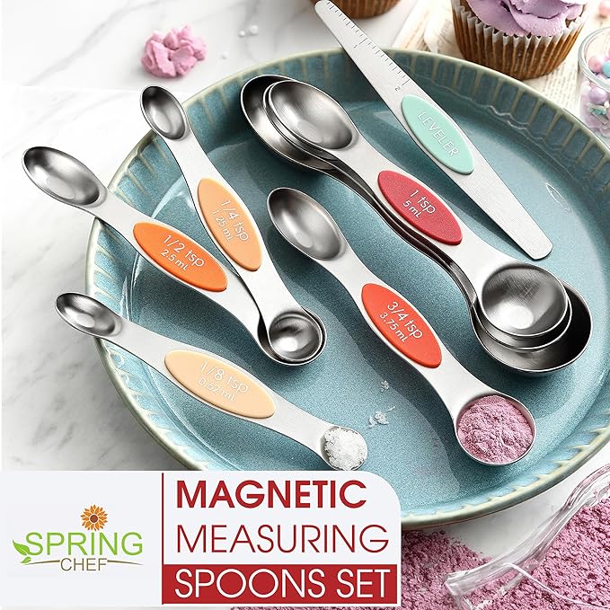 Spring Chef Stainless Steel Metal Magnetic Measuring Spoons Set of 8 with Leveler, Heavy Duty Nesting Teaspoon & Tablespoon Measuring Spoons, Kitchen Gadgets for Baking & Cooking - Desert Sunset - Image 7