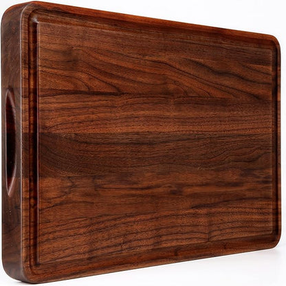 AZRHOM Walnut Wood Cutting Board, 18x12in Large Wooden Chopping Boards with Deep Juice Groove and Side Handle, Thick Butcher Block for Kitchen Meat Cheese Gift for Wife Mom(Gift Box)