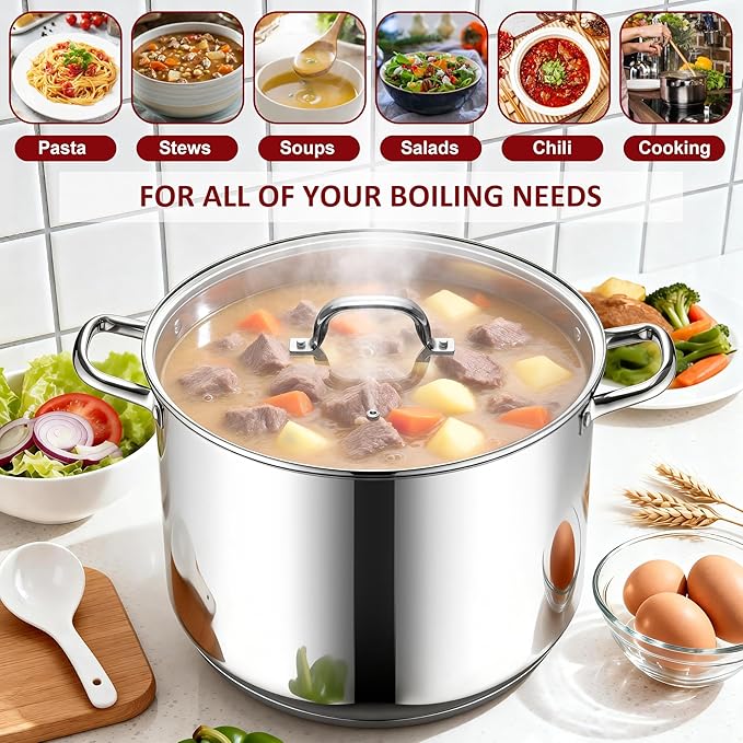 Herogo 24-Quart 18/10 Stainless Steel Stock Pot with Lid, Large Heavy Duty Soup Pot Compatible with Electric, Gas, Induction and Gas Cooktops, Non-Toxic & Corrosion Resistant, Dishwasher Safe