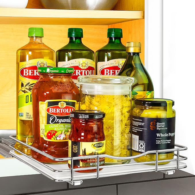 LYNK PROFESSIONAL® Pull Out Spice Organization for Cabinets - 10-3/8 inch Wide – Spice Rack for Inside Cabinets, Slide Out Spice Rack Organizer for cabinet – Pull Out Spice Rack, Sliding 1 Tier Chrome by LYNKPROFESSIONAL