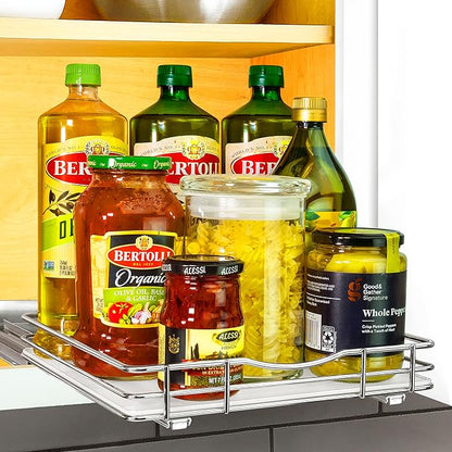 LYNK PROFESSIONAL® Pull Out Spice Organization for Cabinets - 10-3/8 inch Wide – Spice Rack for Inside Cabinets, Slide Out Spice Rack Organizer for cabinet – Pull Out Spice Rack, Sliding 1 Tier Chrome by LYNKPROFESSIONAL