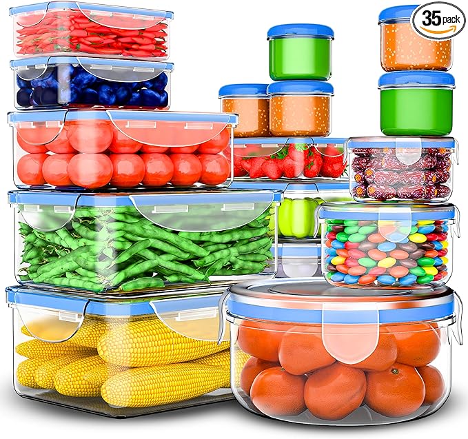 RockBerry 32 Pcs Large Plastic Food storage containers-85 oz to Sauces Box Stackable Kitchen storage bowls sets-BPA Free Leak proof with lids airtight-Microwave freezer safe lunch boxes by RockBerry