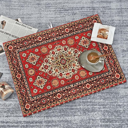Royal Red Moroccan Dish Drying Mat Old Red Persian Carpet Texture Abstract Drying Rack Pad Countertop Dishes Ultra Absorbent Microfiber Kitchen Counter Mat 18x24 Inch