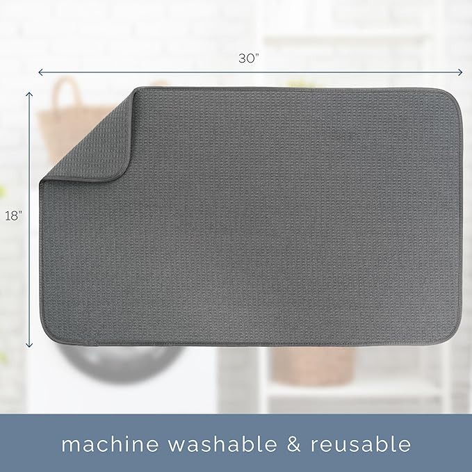 S&T INC. Dish Drying Mat Jumbo, 18” x 30”, Absorbent Microfiber Kitchen Counter Mat, Dish Drying Pad for Dishes, Utensils, Pots and Pans, Jumbo, Charcoal - Image 6