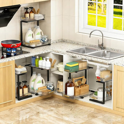 ARSTPEOE Under Sink Organizer - 2 Packs Multi-Purpose Pull-Out Storage Organizers, Slide out Pull out Cabinet Organizer Shelf, Storage for Kitchen Bathroom, Clear - Image 6