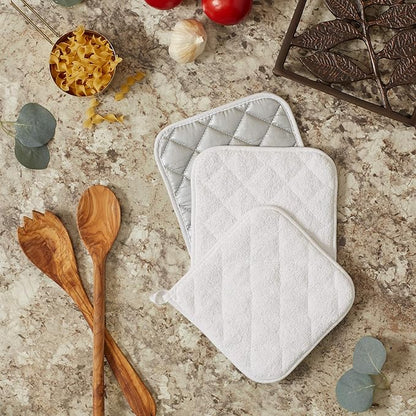 DII Basic Terry Collection Quilted 100% Cotton, Potholder, White, 3 Piece - Image 3