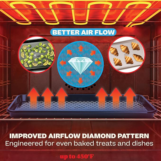Baker's Secret Non Stick Baking Sheets, Set of 3 Cookie Sheets for Oven, Diamond Texture Premium Air Flow, Extra Thick 0.6mm, PFOA PFOS PTFE and PFAS Free Bakeware, 3 Sizes - Image 4
