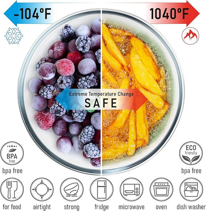 Set of 5 Nesting Glass Bowls with New Updated Acacia Lids for Foodprep, Storage, Mixing & Cooking - Microwave & Oven-ready BPA Free Durable Heat Resistant Inert Borosilicate Glass - Image 4