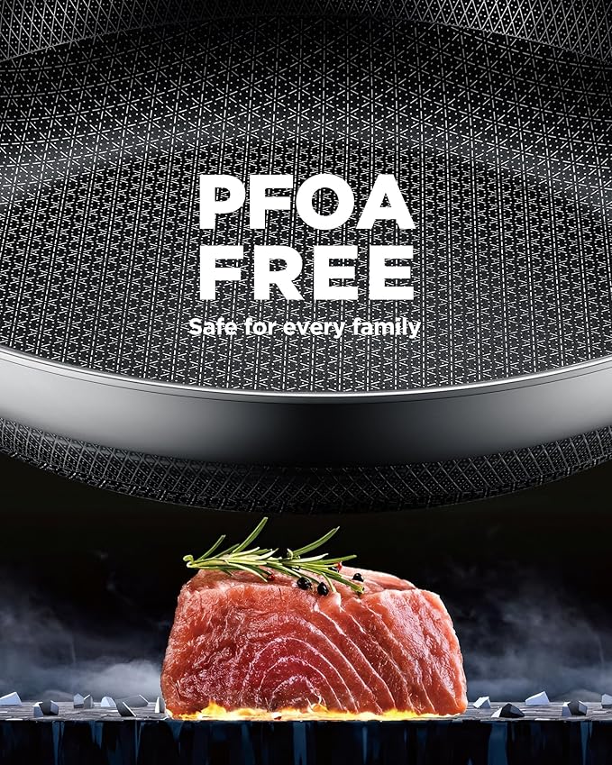 Non Stick Frying Pans with 2 Lids, 8+10+12 inch, Hybrid Frying Pans Set Nonstick,Skillets Stainless Steel Fajita, Dishwasher & Oven-Safe, Induction Compatible Cooking Pan, PFOA Free Cookware - Image 7