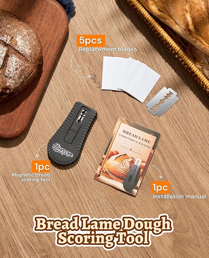 Extractable & Magnetic Bread Lame Sourdough Bread Knife - Professional Sourdough Scoring Tool - Deal for Sourdough Bread, Pizza Dough and Baking Supplies - Scoring Patterns booklet & 5 Razor Blades