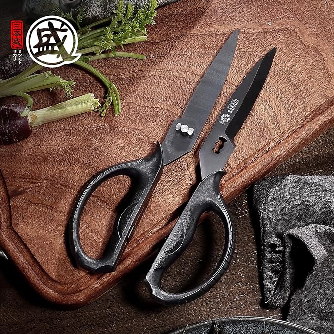 MITSUMOTO SAKARI Japanese Kitchen Scissors, Heavy Duty Poultry Shears, Detachable Titanium Plated Stainless Steel Utility Food Scissors for Meat, Chicken Bone and Herbs - Image 7