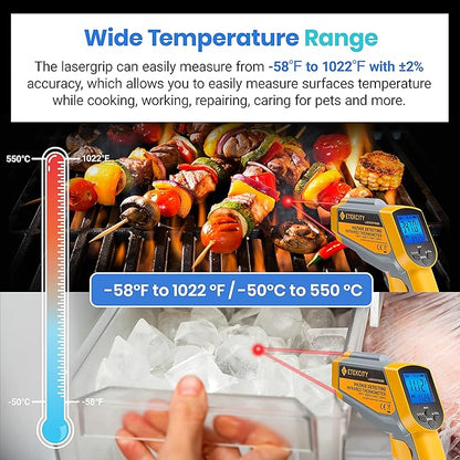 Etekcity Infrared Thermometer 1025D (Not for Human) Dual Laser Temperature Gun-58℉~1022℉ (-50℃~550℃) with Adjustable Emissivity, Non-Contact Voltage Tester (NCV), Standard Size, Yellow & Gray - Image 3