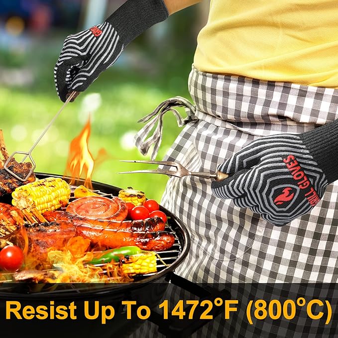 QUWIN BBQ Gloves, Oven Gloves 1472℉ Extreme Heat Resistant, Grilling Gloves Silicone Non-Slip Oven Mitts, Kitchen Gloves for BBQ, Grilling, Cooking, Baking-1 Pair… (Black, One Size(Long Cuff)) - Image 2