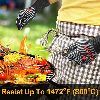 QUWIN BBQ Gloves, Oven Gloves 1472℉ Extreme Heat Resistant, Grilling Gloves Silicone Non-Slip Oven Mitts, Kitchen Gloves for BBQ, Grilling, Cooking, Baking-1 Pair… (Black, One Size(Long Cuff)) - Image 2