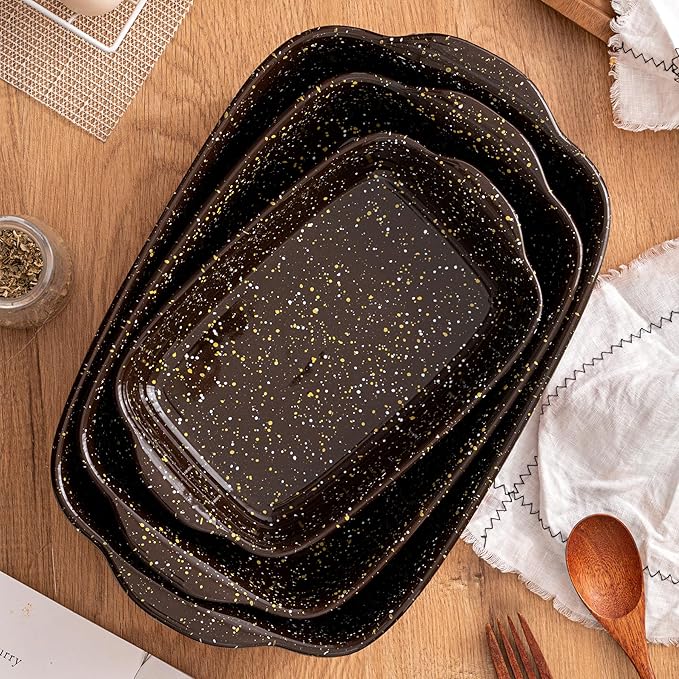 3-Pack Deep Rectangular Ceramic Baking Dishes, Heavy-Duty Oven-Safe Stoneware Casserole Pans for Lasagna Baking, High Heat Resistant Handcrafted Glazed Finish,Speckle Series(13.8''/12''/9.6'' Brown) - Image 5
