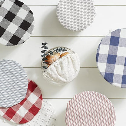DII Reusable Cloth Bowl Cover Collection Machine Washable, Cotton with Elastic Stretch for Food Storage, 10.25"/8.25"/7.5" Diameter, Farmhouse Plaid, French Blue, 3 Piece