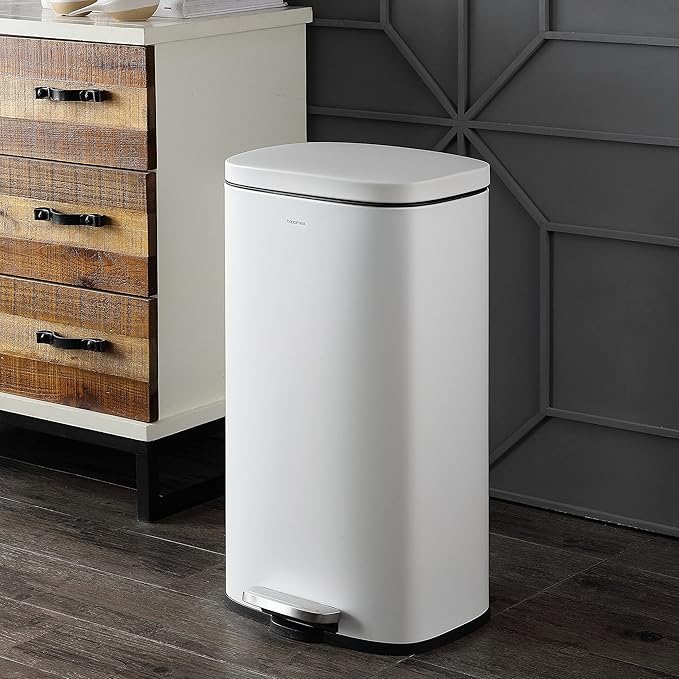 happimess HPM1011C Curtis 8-Gallon Step-Open Trash Can with Soft-Close Lid, Modern, Minimalistic, Fingerprint Proof for Home, Kitchen, Laundry Room, Office, Bedroom, Bathroom, White - Image 2