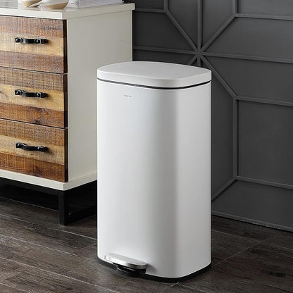 happimess HPM1011C Curtis 8-Gallon Step-Open Trash Can with Soft-Close Lid, Modern, Minimalistic, Fingerprint Proof for Home, Kitchen, Laundry Room, Office, Bedroom, Bathroom, White - Image 2