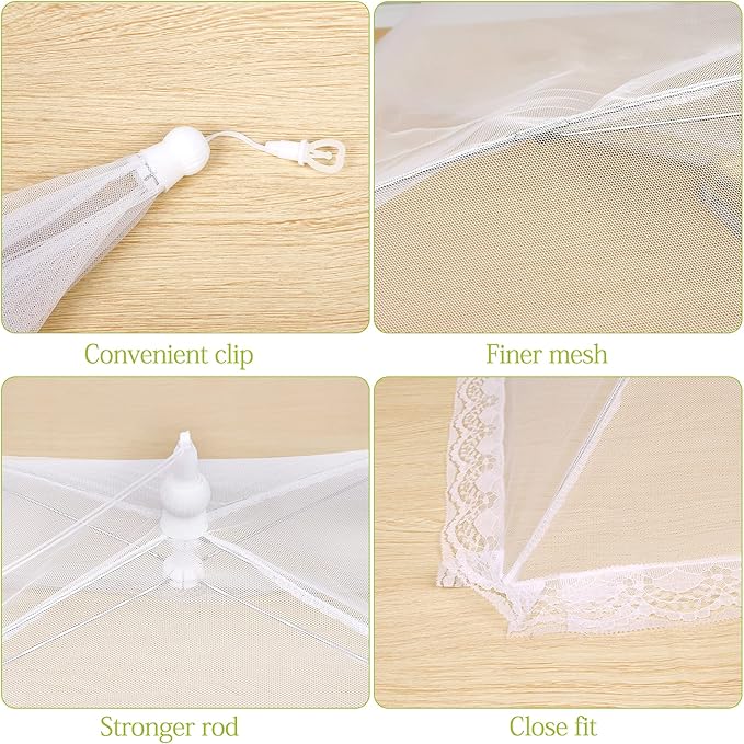Food Cover Food Tent Set, 2 Extra Large 40"X24" and 6 Standard 17"X17" Mesh Food Covers for Outside, 8 Pack Collapsible, Reusable Pop-Up Umbrella Food Nets for Picnics, Outdoor Camping, Parties, BBQ - Image 5