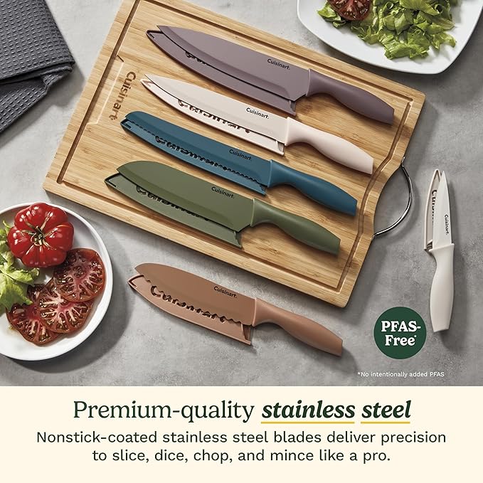 Cuisinart Advantage 12-Piece Kitchen Knife Set, Professional-Quality Nonstick Coated Stainless Steel Knives with Covers, Nonstick Color Coating for Easy Slicing, Ergonomic Handles, G1022-12M - Image 2