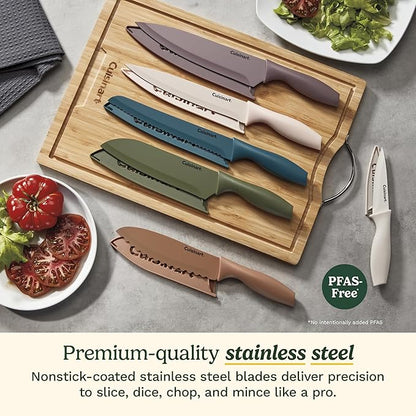 Cuisinart Advantage 12-Piece Kitchen Knife Set, Professional-Quality Nonstick Coated Stainless Steel Knives with Covers, Nonstick Color Coating for Easy Slicing, Ergonomic Handles, G1022-12M - Image 2