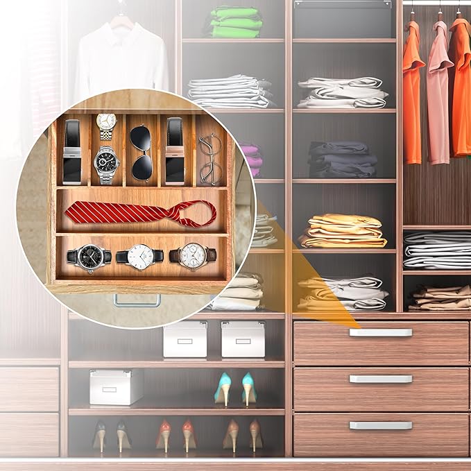 Bellsal Bamboo Silverware Organizer, 12"x15.7" Utensil Holder Cutlery Tray with Grooved Drawer Dividers for Kitchen Flatware, Bedroom, Office (7 Slot, Acacia) - Image 7
