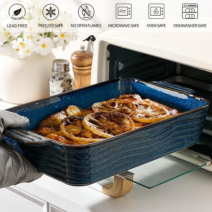 Kiln-Transformed Blue Ceramic Baking Dish Set of 3, Casserole Dishes for Oven, Square Porcelain Bakeware Set with Handles, Lasagna Baking Pan for Cooking, Perfect for Baking and Serving, Housewarming, Halloween, Thanksgiving, Christmas, New Year - Image 6