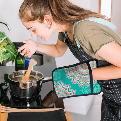 Turquoise Abstract Mandala Floral Pot Holders for Kitchen, Boho Colorful Ethnic Flower Botanical Heat Resistant Hot Pads and Oven Mitts for Baking Cooking，379 potholder - Image 3