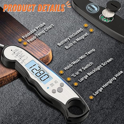 Digital Meat Thermometer, Waterproof Instant Read Food Thermometer for Cooking and Grilling, Kitchen Gadgets, Accessories with Backlight & Calibration for Candy, BBQ Grill, Liquids, Beef, Turkey… - Image 6