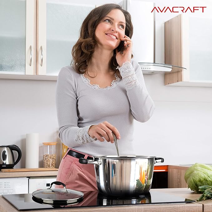 AVACRAFT 18/10 Tri-Ply Stainless Steel 5 Quart Dutch Oven Pot with Shatterproof Glass Lid, Compatible with All Cooktops, Gas, Electric & Induction, Multipurpose, Stockpot, Casserole, Dishwasher Safe