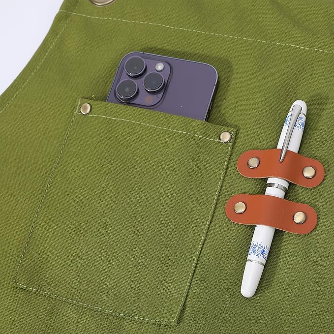 AFUN Chef Aprons for Women Men with Oversized Pockets, 12-Ounce Cotton Canvas Cross Back Water Repellent Apron (Army Green) - Image 6